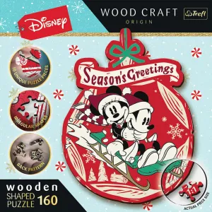 TREFL -  Drevené puzzle 160 dielikov - Vianočné dobrodružstvo Mickeyho a Minnie / Disney