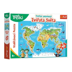 TREFL - Vzdelávacie puzzle 48 dielikov - Treflíci spoznávajú zvieratá sveta CZ / Trefl