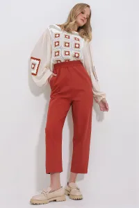 Trend Alaçatı Stili Women's Brick 3 Pocket Elastic Waist Stitched Front Gabardine Trousers