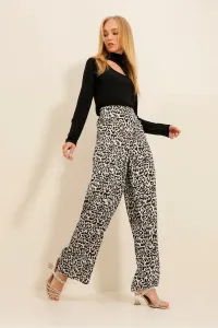 Trend Alaçatı Stili Women's Gray Rear Elastic Leopard Patterned Palazzo Woven Trousers