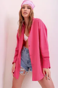 Trend Alaçatı Stili Women's Fuchsia Oversize Long Woven Shirt