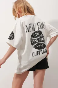 Trend Alaçatı Stili Women's White Crew Neck Front And Back Digital Printed Two Threads Unisex Oversize T-Shirt #6252177