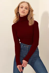 Trend Alaçatı Stili Women's Cinnamon Turtleneck Ribbed Knitwear Sweater