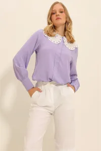 Trend Alaçatı Stili Women's Lilac Scallop Baby Collared Woven Shirt