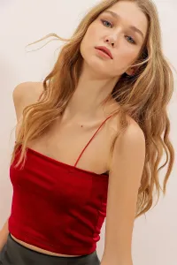 Trend Alaçatı Stili Women's Red Corduroy Crop Top with Threads