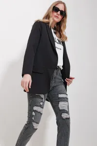 Trend Alaçatı Stili Women's Black Shawl Collar Lined Jacket