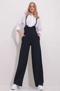 Trend Alaçatı Stili Women's Navy Blue Double Pocket Strappy Lycra Overalls Jumpsuit