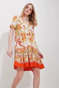 Trend Alaçatı Stili Women's Beige V-Neck Skirt Flounce Viscose Dress #9208543