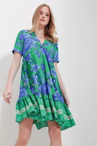 Trend Alaçatı Stili Women's Green V-Neck Skirt Flounce Viscose Dress #9210380