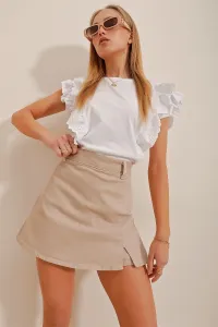 Trend Alaçatı Štýl Dámska béžová sukňa s rifľovými šortkami s rozparkom a zipsom na boku