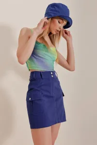 Trend Alaçatı Stili Women's Saks Cargo Pocket Gabardine Mini Skirt #6953055