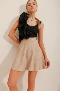 Trend Alaçatı Stili Women's Beige High Waist Striped Flared Skirt #8621436