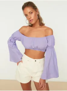 Trendyol Lilac Long Flounce Sleeve Carmen Collar Crop Blouse #670361