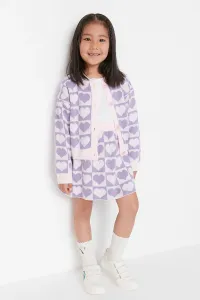 Trendyol Lilac Heart Patterned Girl Knitwear Bottom-Top Suit #4763437