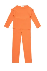 Trendyol Orange Frill Detailed Girl's Knitted Top-Upper Set #2843236