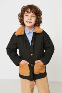Trendyol Black Color Block Plush Detailed Boy's Coat