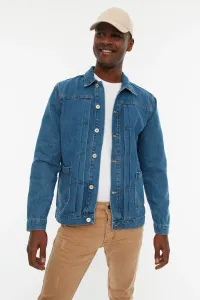 Trendyol Men's Blue Regular Fit Ribbed Denim Jeans Jacket