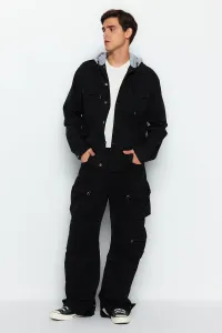 Trendyol Pánska čierna pletená džínsová bunda pravidelného strihu s kapucňou #7867035