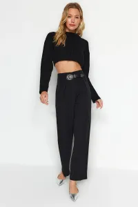 Trendyol Čierne pásové široké nohavice tkané #8716279