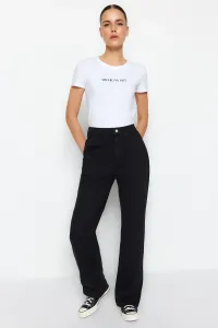 Trendyol Čierne vrecko detailné džínsy s vysokým pásom so širokými nohavicami #742370