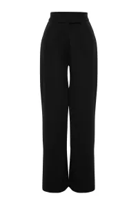 Trendyol Black plisované široké nohavice so širokým pásom s opaskom na suchý zips #8712779