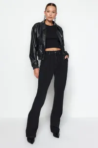 Trendyol Čierne plisované džínsy s vysokým pásom so širokými nohavicami