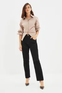 Trendyol Black steh detail rovné džínsy s vysokým pásom