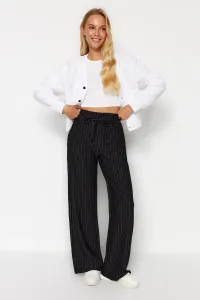 Trendyol Black Striped Belt Detailed Straight/Straight Stretchy Knitted Trousers