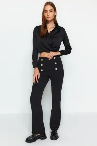 Trendyol Black Straight/Straight Fit Woven Button Detailed Trousers