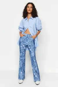 Trendyol Blue Denim Look vzorované svetlice tkané nohavice