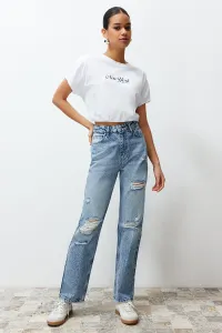 Trendyol Blue More Sustainable Ripped High Waist Straight Jeans #9309427