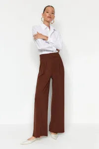 Trendyol hnedý opasok na suchý zips plisované široké nohavice so širokými nohavicami #8015625