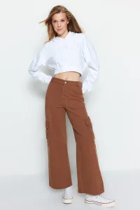 Trendyol hnedé nákladné tkané nohavice so širokými nohavicami