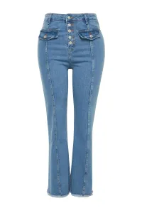 Trendyol Curve modrý široký strih vysoký pás prešívanie detail džínsy