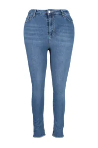 Trendyol Curve Blue Rise vrecko do pása detailné flexibilné úzke džínsy