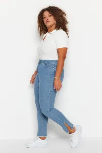 Trendyol Curve Blue flexibilné úzke džínsové džínsy s rozparkom a strapcami #5872316