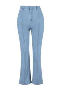 Trendyol Curve Modré rebrované džínsy širokého strihu s vysokým pásom