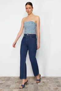 Trendyol Dark Blue High Waist Crop Straight Jeans