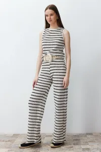 Trendyol Ecru Knitwear Look Striped Straigth/Straight Fit Trousers #9497263