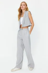 Trendyol Gray Straight/Straight Cut Belt Detail Woven Trousers #8959083