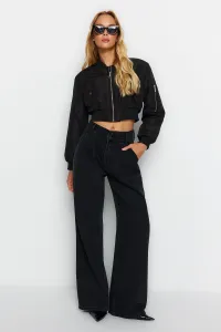 Trendyol Black plisovaný detail pása vysoký pás široké nohavice džínsy