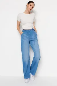 Trendyol Blue High Waist Loose Jeans with Strap Detail