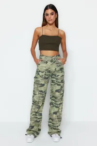 Trendyol Viacfarebné Ribstop Camouflage Print Široký pás džínsy so širokými nohavicami s nákladným vreckom #5866893