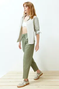 Trendyol Khaki Elastic Waist Linen Blended Woven Trousers