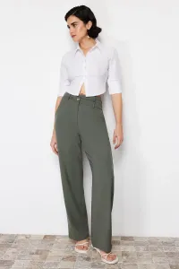 Trendyol Khaki Premium Straight/Straight Fit Asymmetric Waist Detail Woven Trousers #9190673