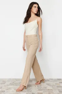 Trendyol Light Brown Straight/Straight Fit High Waist Ribbed Stitched Woven Trousers #8962916