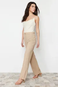 Trendyol Light Brown Straight/Straight Fit High Waist Ribbed Stitched Woven Trousers #8962919