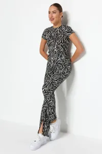 Trendyol Black Zebra Print Slit detailne vysoký pás Straigth Pletené nohavice #5006123
