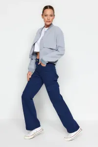 Trendyol Navy Blue džínsy s vysokým pásom so širokými nohavicami s nákladným vreckom
