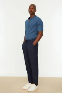 Trendyol Navy Blue Tapered Elastic Waist Linen Look Trousers